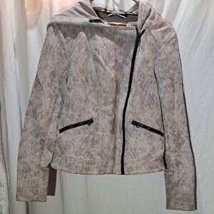 Blanc Noir Women's Distressed White Faux Leather Jacket